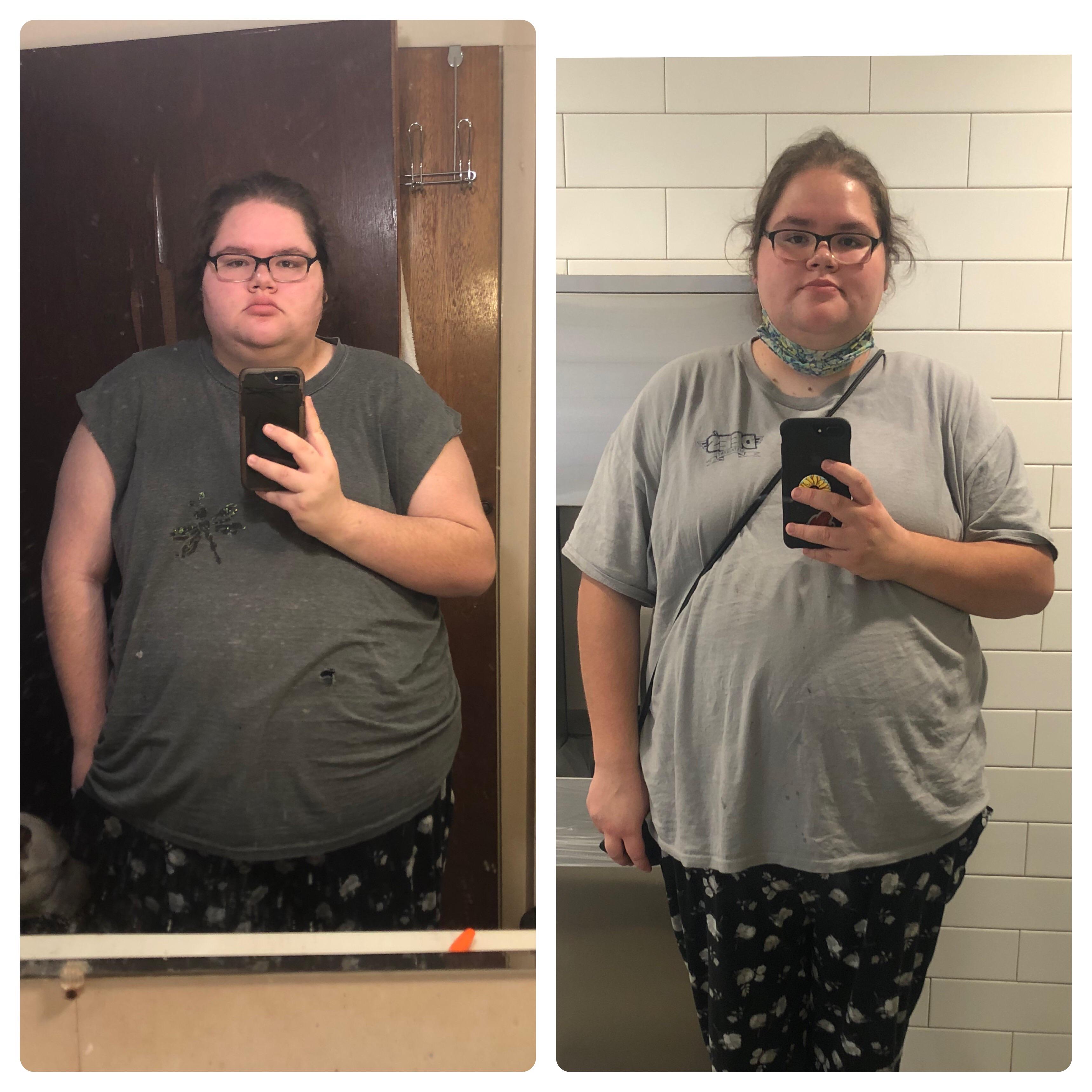 42 lbs Weight Loss Before and After 5 feet 8 Female 364 lbs to 322 lbs