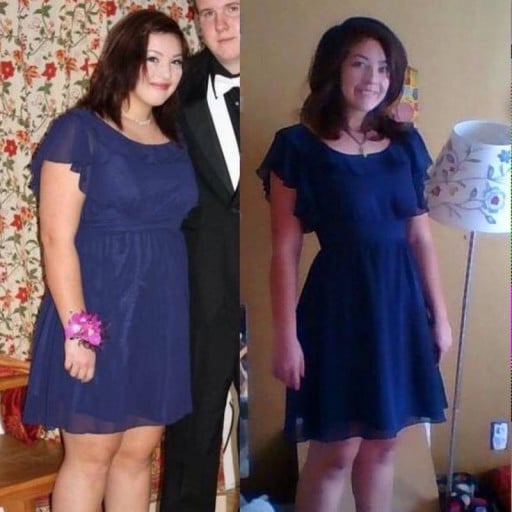 A progress pic of a 5'6" woman showing a fat loss from 205 pounds to 168 pounds. A net loss of 37 pounds.
