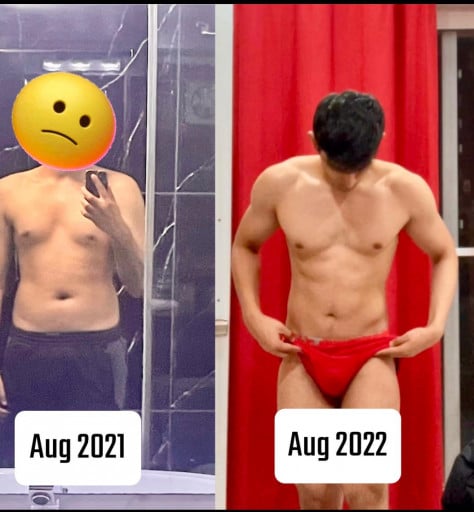 Before and After 15 lbs Fat Loss 5 feet 9 Male 165 lbs to 150 lbs