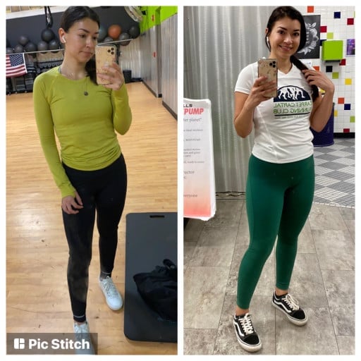 5 foot 5 Female Before and After 15 lbs Weight Gain 140 lbs to 155 lbs