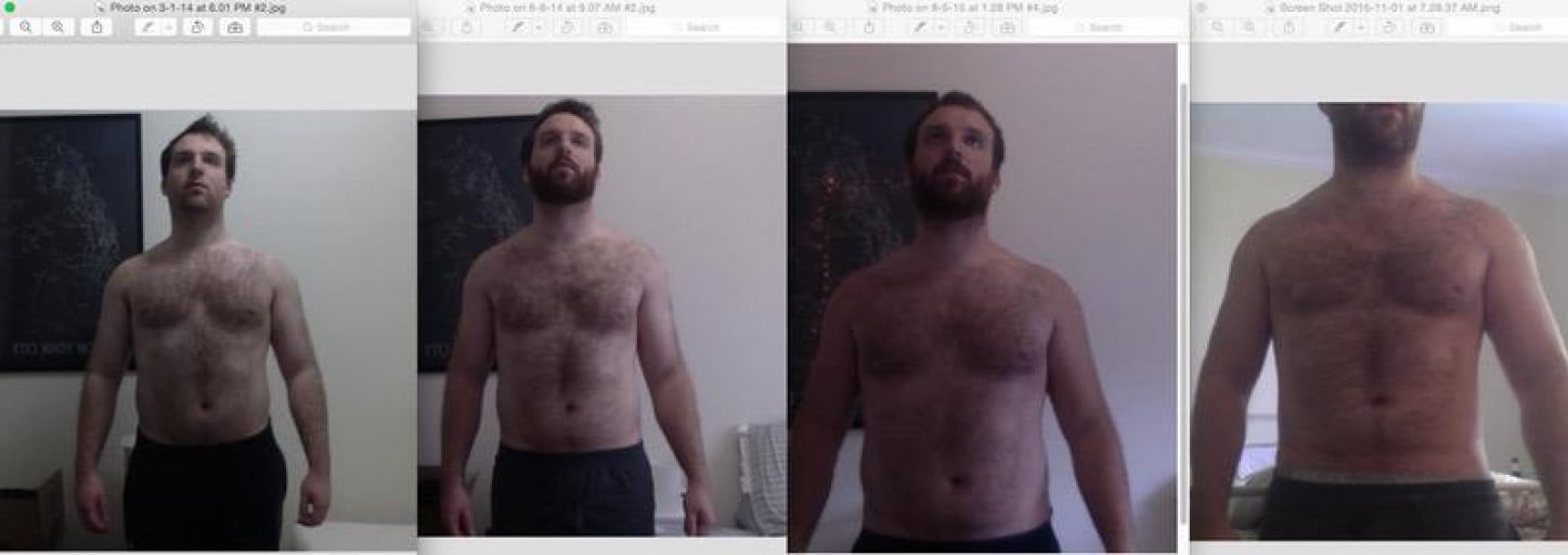 A photo of a 5'11" man showing a weight bulk from 198 pounds to 206 pounds. A total gain of 8 pounds.