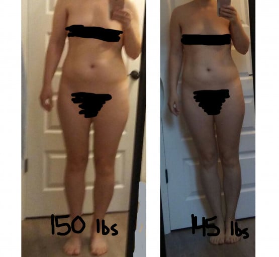 Progress Pics of 5 lbs Weight Loss 5 foot 4 Female 150 lbs to 145 lbs