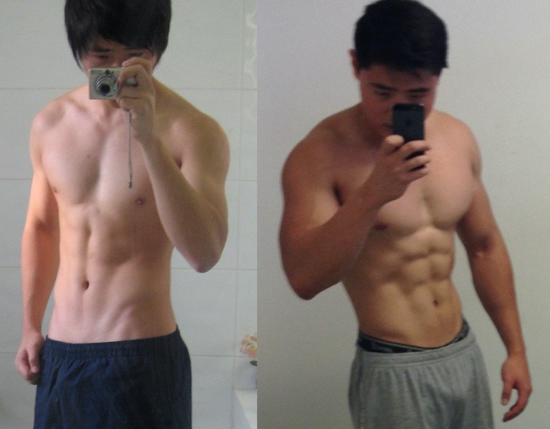 5'8 Male goes from 135lbs to 155lbs - (173cm, 61kg to 70kg) .