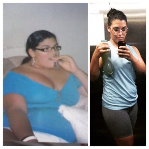 A picture of a 5'8" female showing a weight loss from 319 pounds to 198 pounds. A total loss of 121 pounds.