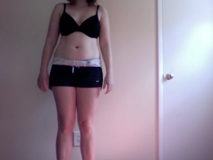 A before and after photo of a 5'5" female showing a snapshot of 160 pounds at a height of 5'5
