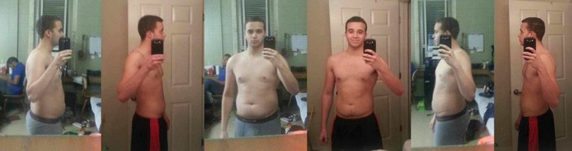 A picture of a 5'0" male showing a weight reduction from 180 pounds to 155 pounds. A total loss of 25 pounds.