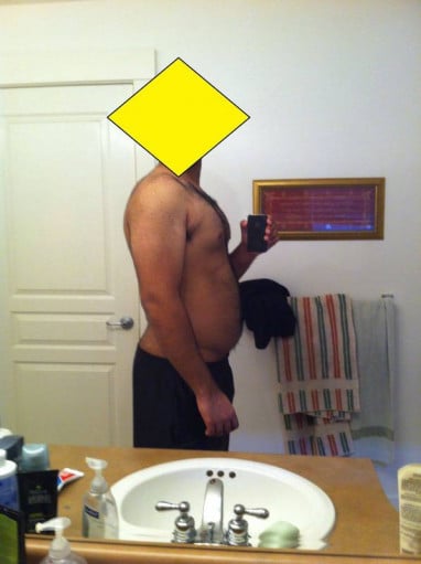 A progress pic of a 6'2" man showing a weight loss from 257 pounds to 185 pounds. A total loss of 72 pounds.