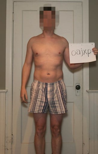 A before and after photo of a 5'10" male showing a snapshot of 156 pounds at a height of 5'10