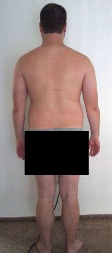 A before and after photo of a 6'3" male showing a snapshot of 259 pounds at a height of 6'3