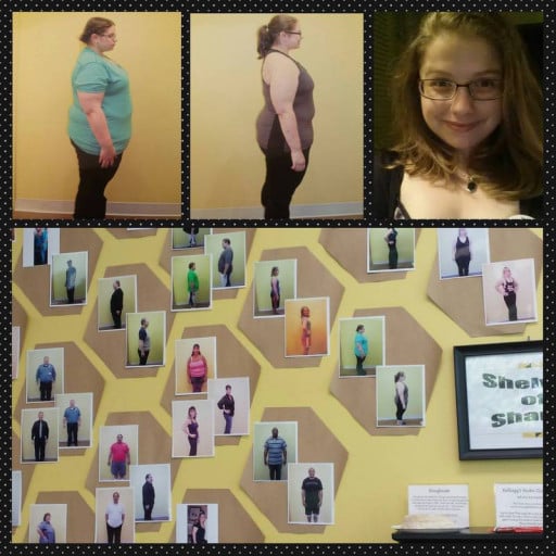 A picture of a 5'1" female showing a weight loss from 238 pounds to 194 pounds. A net loss of 44 pounds.