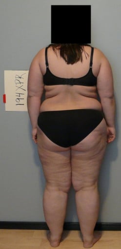 A picture of a 5'3" female showing a snapshot of 244 pounds at a height of 5'3