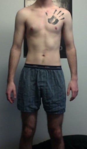 A before and after photo of a 6'0" male showing a snapshot of 155 pounds at a height of 6'0