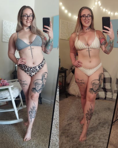 Progress Pics of 20 lbs Weight Loss 5 feet 8 Female 215 lbs to 195 lbs