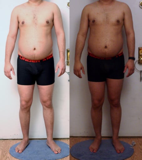 A photo of a 5'10" man showing a weight reduction from 201 pounds to 190 pounds. A total loss of 11 pounds.