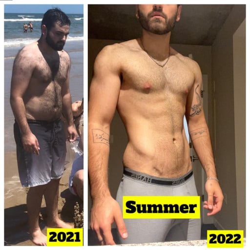 Before and After 50 lbs Fat Loss 5 foot 10 Male 220 lbs to 170 lbs