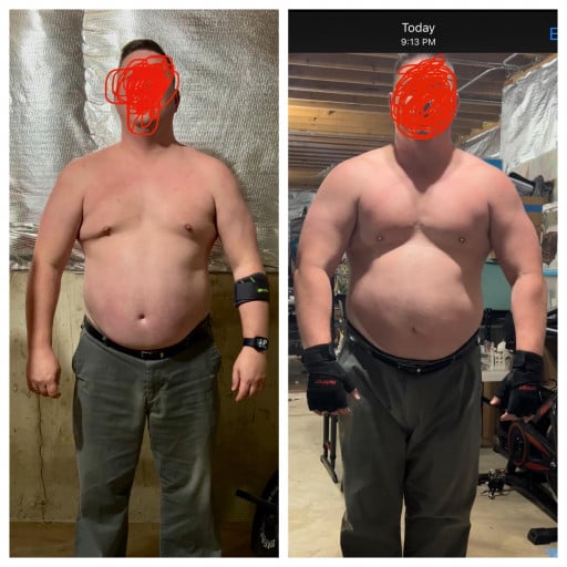 A before and after photo of a 5'10" male showing a weight reduction from 257 pounds to 245 pounds. A total loss of 12 pounds.