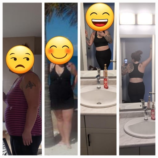 Before and After 70 lbs Weight Loss 5 feet 9 Female 277 lbs to 207 lbs
