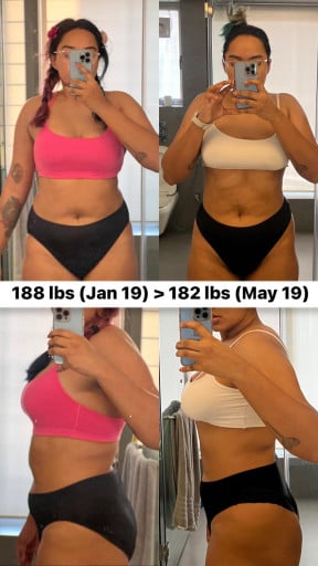 5'7 Female 6 lbs Weight Loss 188 lbs to 182 lbs