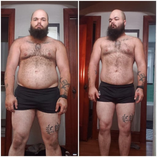 A photo of a 5'7" man showing a weight cut from 240 pounds to 228 pounds. A net loss of 12 pounds.