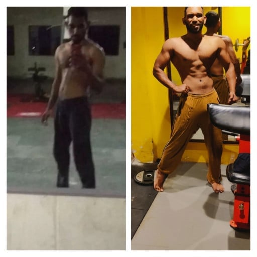 5 foot 9 Male 35 lbs Muscle Gain Before and After 130 lbs to 165 lbs