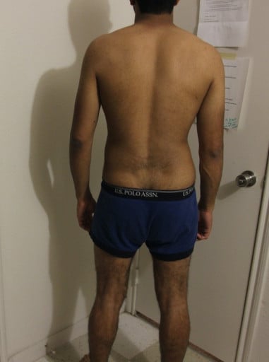 A before and after photo of a 5'10" male showing a snapshot of 165 pounds at a height of 5'10