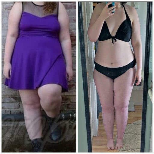 A picture of a 5'8" female showing a weight loss from 280 pounds to 255 pounds. A net loss of 25 pounds.