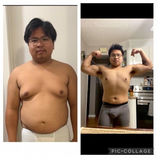 5'5 Male Progress Pics of 33 lbs Fat Loss 203 lbs to 170 lbs