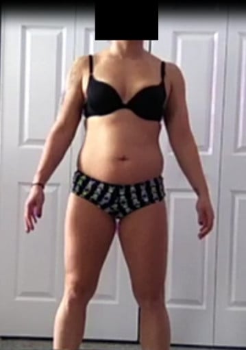 A progress pic of a 5'1" woman showing a snapshot of 132 pounds at a height of 5'1