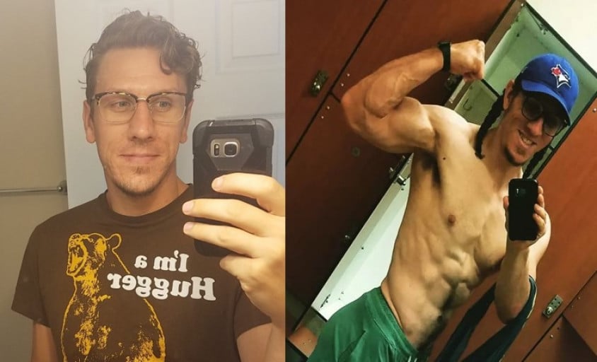 Before and After 41 lbs Muscle Gain 6 foot 2 Male 182 lbs to 223 lbs