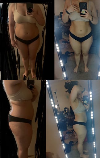 5 foot Female 24 lbs Fat Loss Before and After 170 lbs to 146 lbs