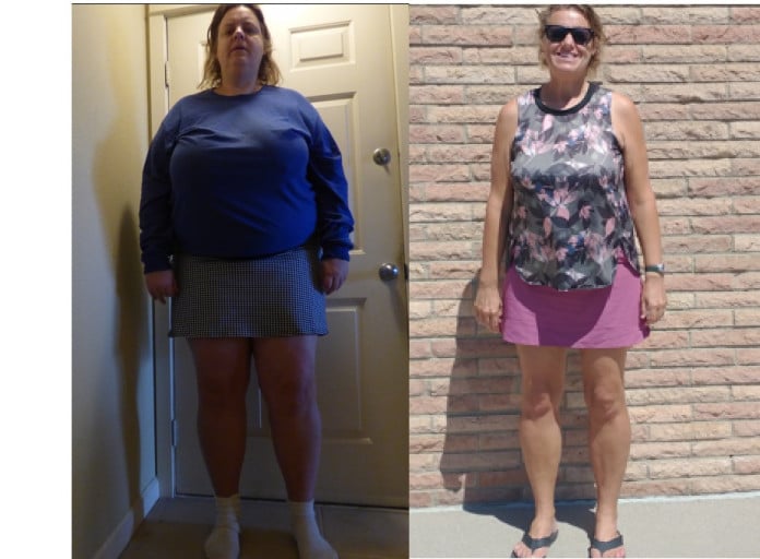 A picture of a 5'10" female showing a weight loss from 333 pounds to 182 pounds. A respectable loss of 151 pounds.