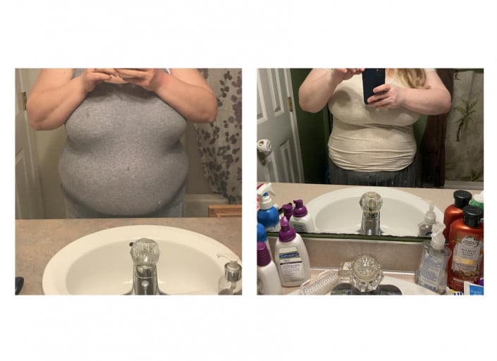 55 lbs Fat Loss Before and After 5 foot 6 Female 289 lbs to 234 lbs
