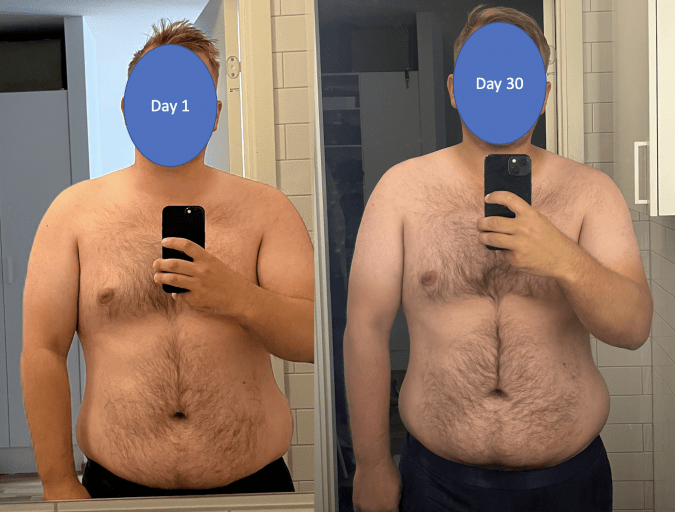 A before and after photo of a 5'9" male showing a weight reduction from 114 pounds to 108 pounds. A total loss of 6 pounds.
