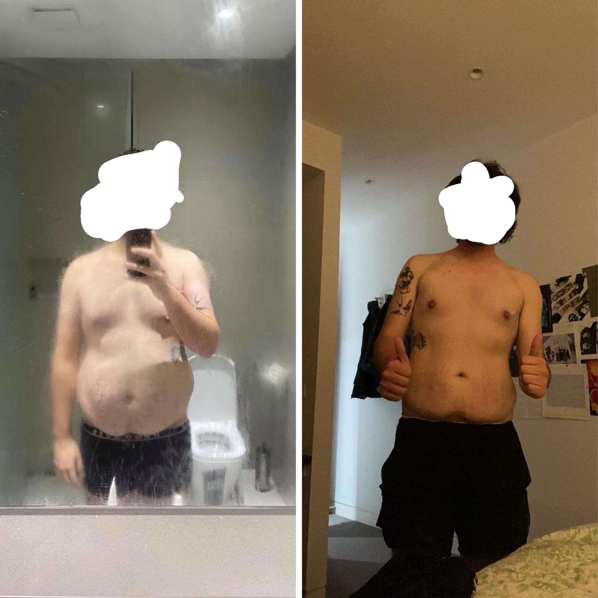 Before and After 53 lbs Weight Loss 6 foot 1 Male 271 lbs to 218 lbs