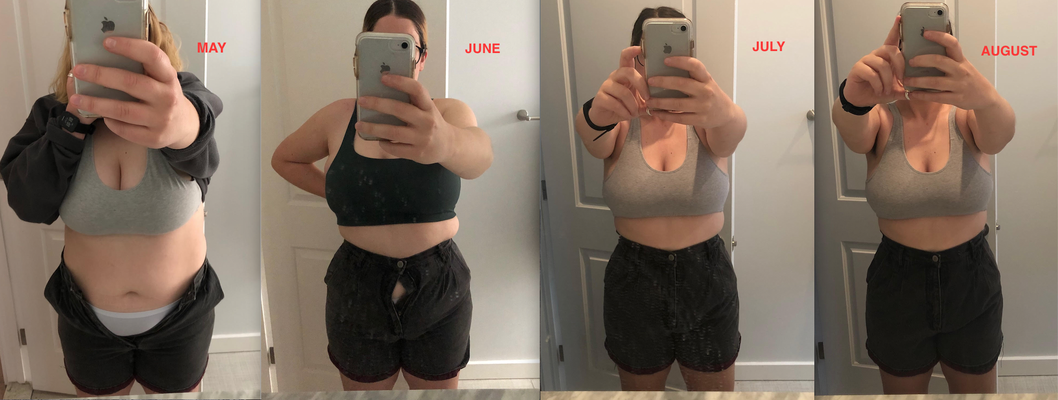 Before and After 26 lbs Weight Loss 5 foot 7 Female 217 lbs to 191 lbs