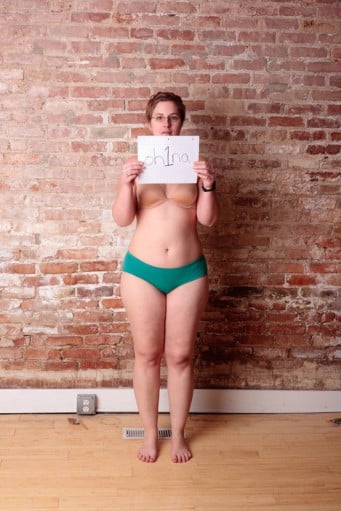 A before and after photo of a 5'10" female showing a snapshot of 202 pounds at a height of 5'10
