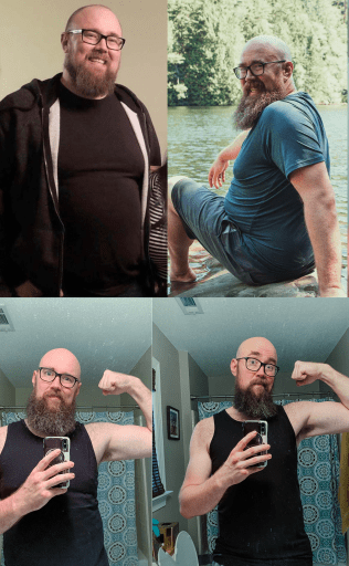 A photo of a 6'2" man showing a weight cut from 280 pounds to 218 pounds. A total loss of 62 pounds.