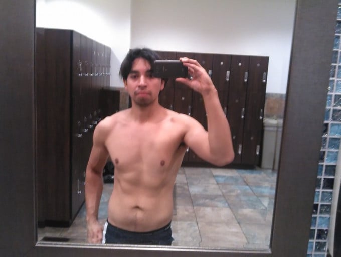 A before and after photo of a 5'7" male showing a weight cut from 172 pounds to 141 pounds. A total loss of 31 pounds.