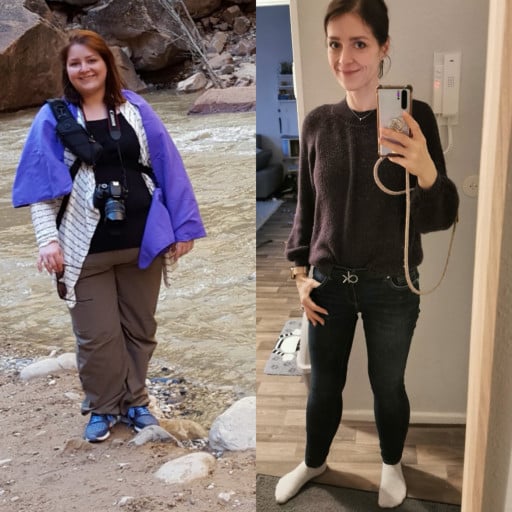 Before and After 132 lbs Weight Loss 5 foot 5 Female 260 lbs to 128 lbs