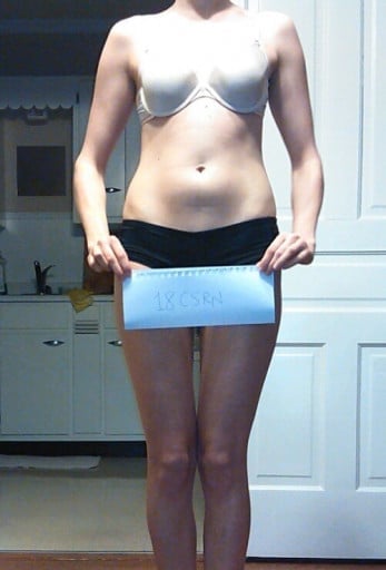 A picture of a 5'5" female showing a snapshot of 107 pounds at a height of 5'5