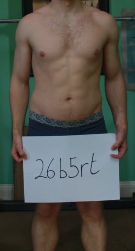 A progress pic of a 5'6" man showing a snapshot of 165 pounds at a height of 5'6