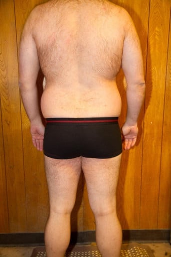 A before and after photo of a 6'2" male showing a snapshot of 240 pounds at a height of 6'2