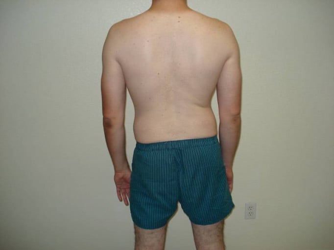 A before and after photo of a 6'2" male showing a snapshot of 212 pounds at a height of 6'2