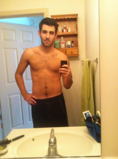 A picture of a 6'0" male showing a fat loss from 200 pounds to 181 pounds. A respectable loss of 19 pounds.