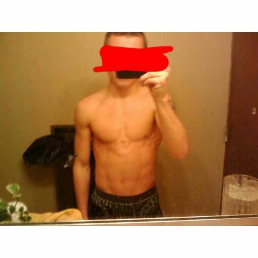 A progress pic of a 5'8" man showing a weight gain from 115 pounds to 170 pounds. A net gain of 55 pounds.