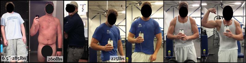 60 lbs Fat Loss Before and After 6 foot 5 Male 285 lbs to 225 lbs