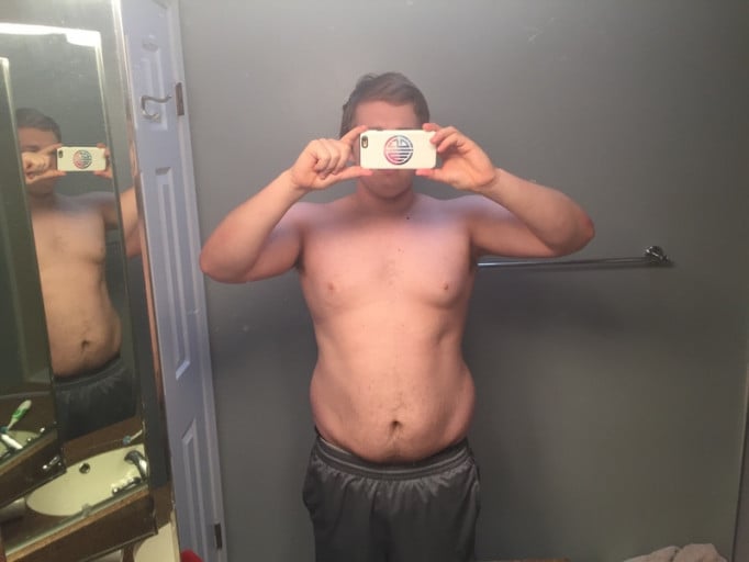A picture of a 6'1" male showing a weight cut from 260 pounds to 222 pounds. A total loss of 38 pounds.