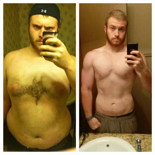 A progress pic of a 5'11" man showing a fat loss from 280 pounds to 194 pounds. A total loss of 86 pounds.