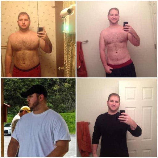 A picture of a 6'2" male showing a weight loss from 300 pounds to 242 pounds. A respectable loss of 58 pounds.