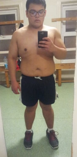 A progress pic of a 5'7" man showing a fat loss from 244 pounds to 181 pounds. A respectable loss of 63 pounds.